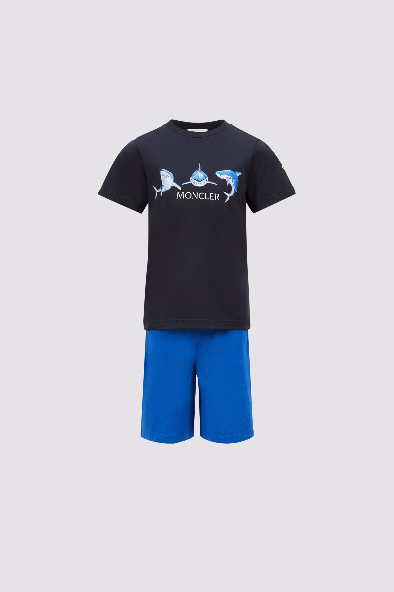 Shark Motif Cotton Jersey Set Boy Navy Blue Moncler 0